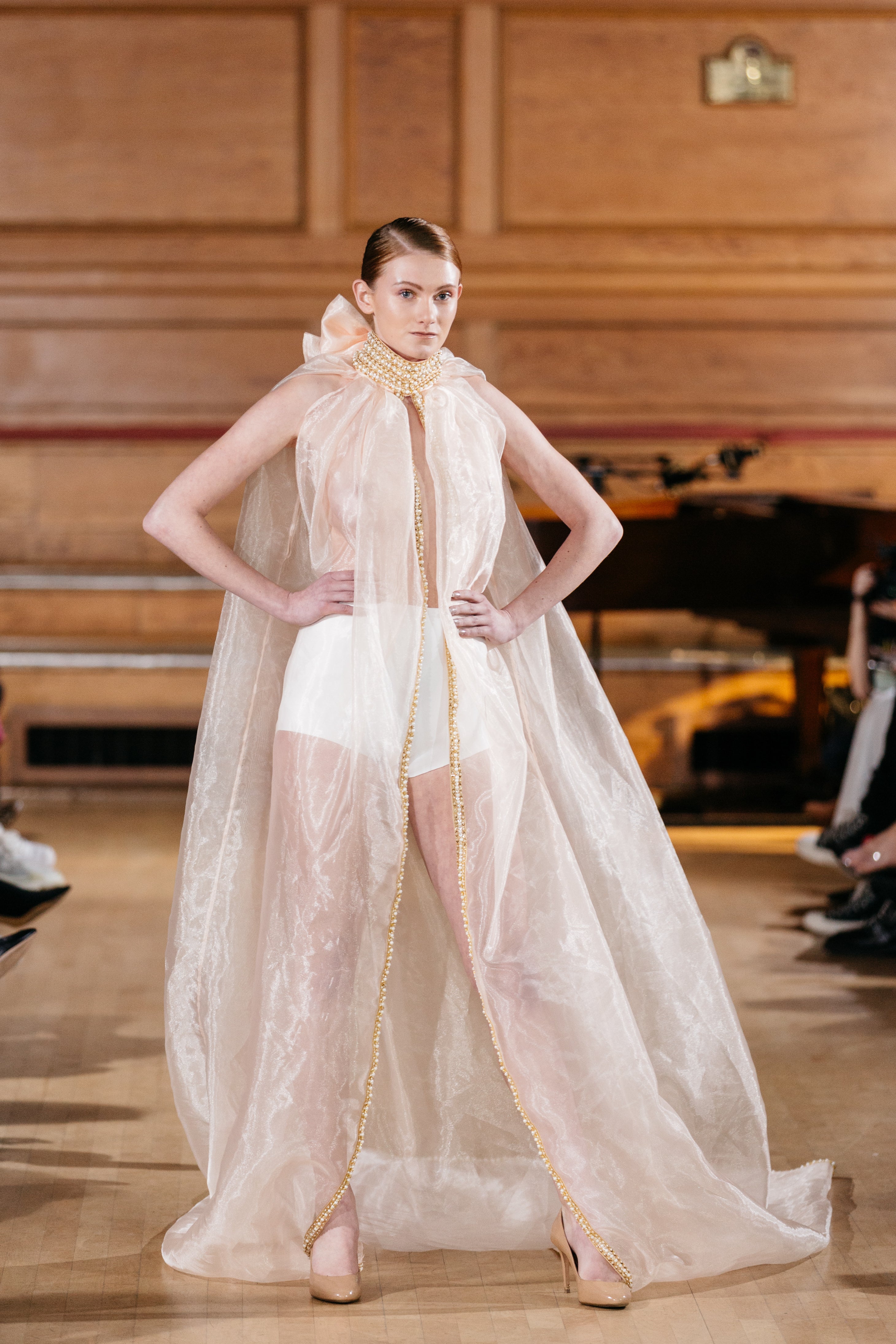 HAND EMBELLISHED SHEER LONG CAPE DRESS Chanel Joan Elkayam